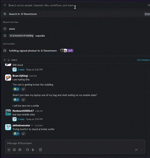A GIF showing the search bar in Slack